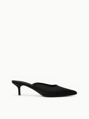 SEBASTIAN KITTEN HEEL MULE | BLACK SATIN